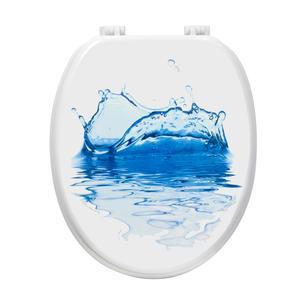 Abattant WC bois éclat d'eau - L 45 x H 5.5 x l 38 cm - Bleu