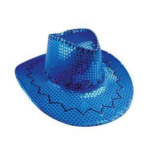 Chapeau de cowboy à sequins en polyester - 38 x 34 x H 11 cm - Bleu