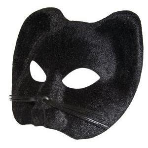 Loup chat noir avec moustache en polyester - 21 x 17 cm - Noir