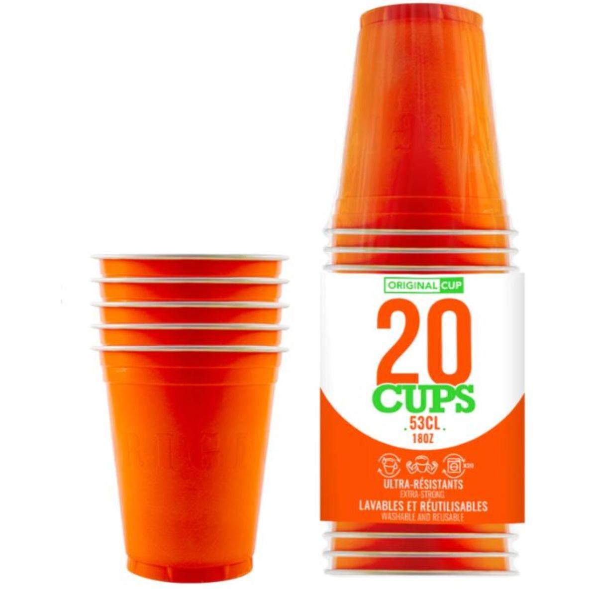 20 gobelets à Beer Pong 53 cl - Plastique - Orange - 350 g