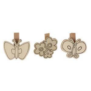 4 pinces papillons à décorer - Bois - 4,5 x 4 cm - Beige