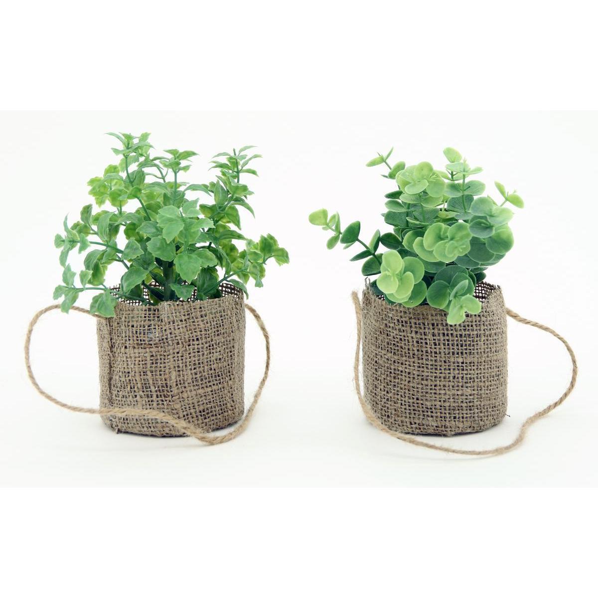 Herbes aromatiques en sac toile de jute - H 20 cm - Différents modèles
