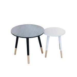 Duo de tables gigognes assorties plateau à losanges - Grande table : ø 48 x H 43 cm/ Petite table : ø 40 x H 33 cm - Noir, blanc - HOME DECO FACTORY
