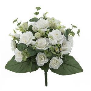 Bouquet de Roses & Eucalyptus - H 36 cm - Blanc