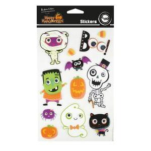 Stickers Halloween pailletés avec yeux mobiles 2 à 9 cm x12