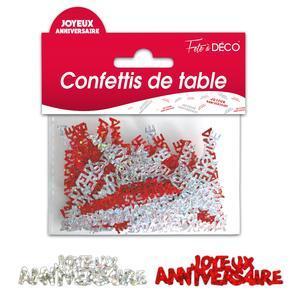 Confettis de table joyeux anniversaire hologramme rouge argent