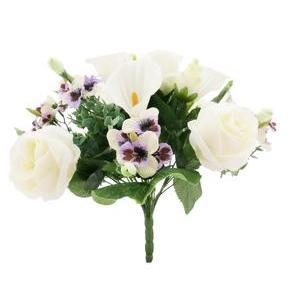 Bouquet de Roses et Pensées - H 41 cm - Blanc