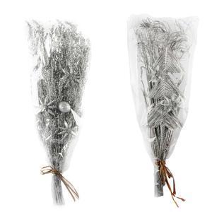 Fagot de fleurs séchées et pailletées synthétiques - H 60 cm - Gris, vert
