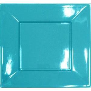 Assiettes plastique carré 23 cm turquoise réutilisable x 8