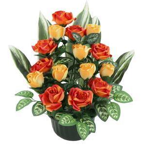 Composition de Roses, feuillage & palmes - H 43 cm - Rose, Orange
