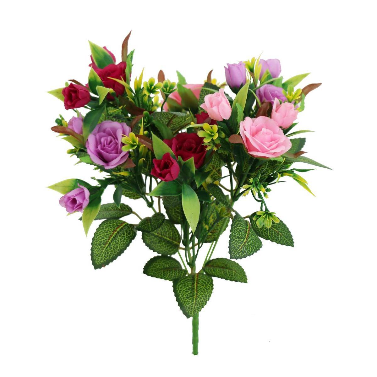 Bouquet boutons de Rose et mini Roses - H 34 cm - Rose, Jaune