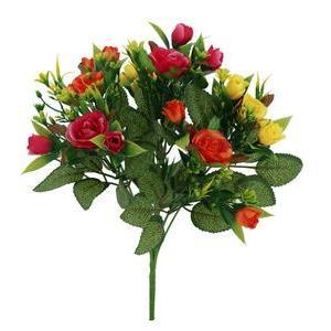 Bouquet boutons de Rose et mini Roses - H 34 cm - Rose, Jaune