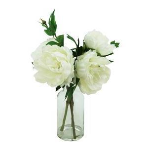 Flacon verre + Pivoines - H 36 cm - Rose, Blanc