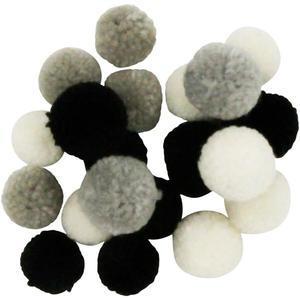20 pompons en laine - De ø 2.5 à 3 cm par pompon - Différents coloris - Noir, gris, blanc