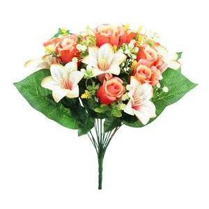 Bouquet Lys, boutons de Roses & Gypsophiles - H 45 cm - Orange