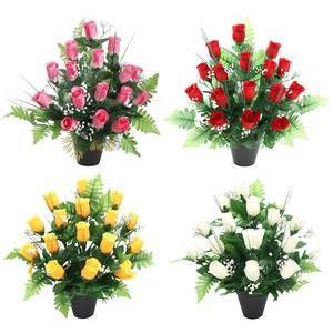 16 boutons de Roses en pot conique - H 42 cm - Rouge, Rose, Jaune, Blanc
