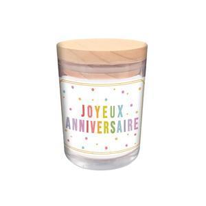 Bougie parfumée ''Joyeux anniversaire'' - ø 7 x H 9.2 cm - Blanc, multicolore