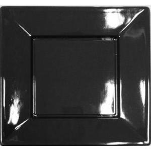 4 assiettes carrées en plastiques jetables - 23 x 23 cm - Noir