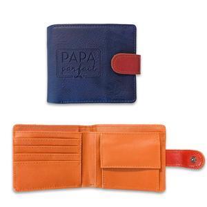 Portefeuille "Papa parfait" - 11.5 x H 9.5 cm - Bleu et orange