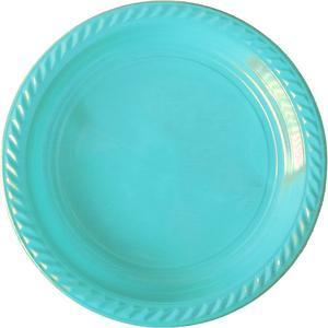 20 assiettes plates jetables en plastique - Ø 22 cm - Bleu ciel