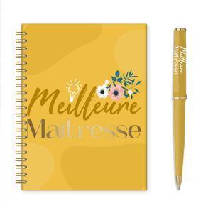 Carnet + stylo "maîtresse" - Jaune