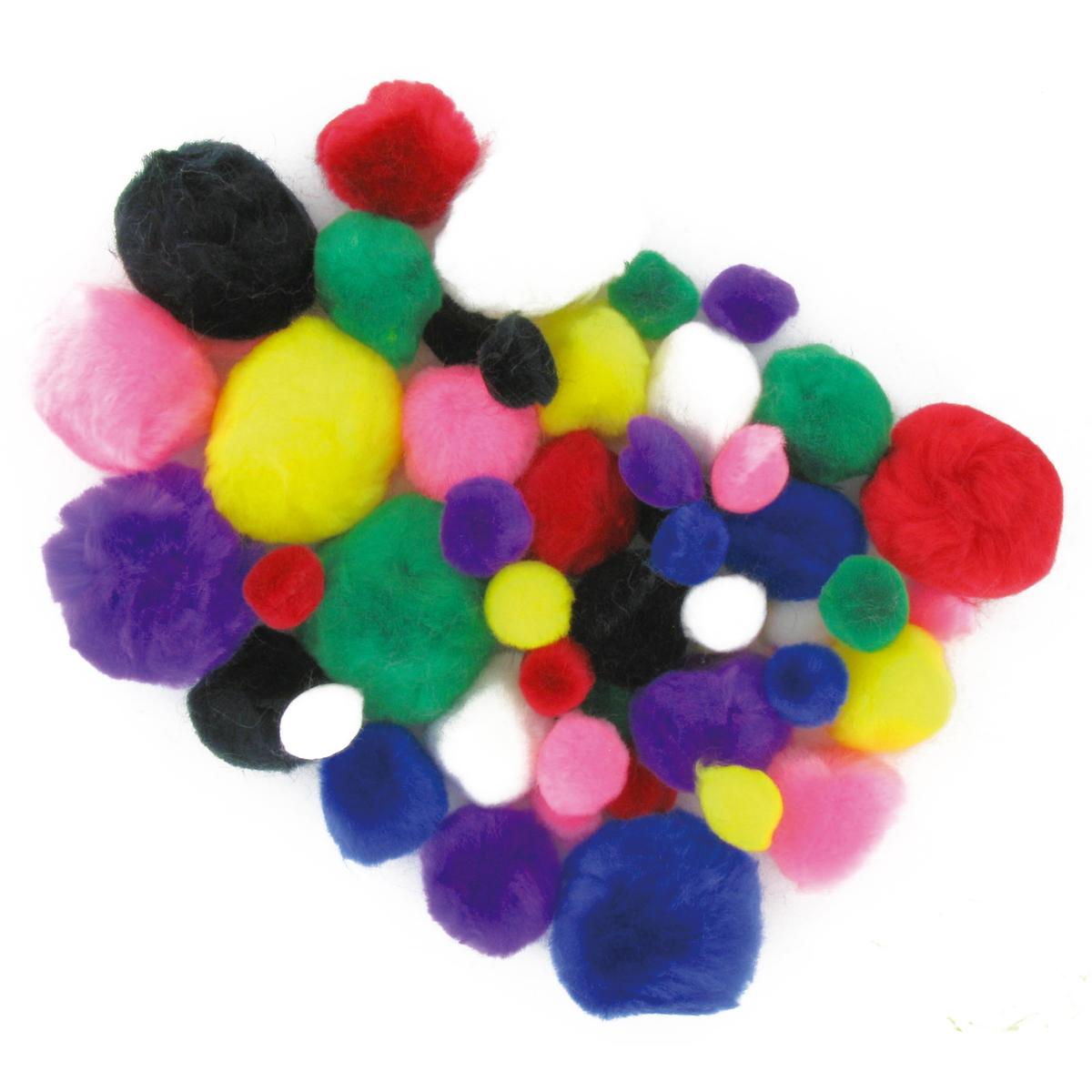 Pompons multicolores de 1,5 à 3,5 cm x 48 pcs