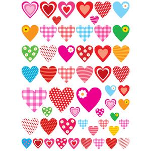 Gommettes cœurs fantaisie, 1,4 à 4 cm x 108 pcs