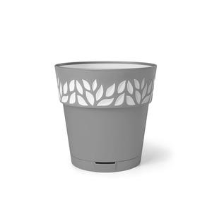 Pot avec motif feuilles et réserve d'eau -  ø 15 x H 15 cm - Gris - Différentes tailles