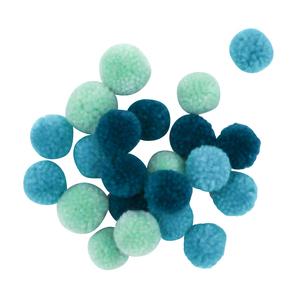 Pompons ronds laine, camaïeu bleu,  2,5 et 3 cm x 20 pcs